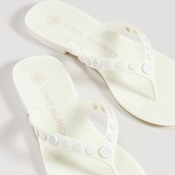 Tory Burch Studded Logo Jelly Ivory White Thong Flip Flop Sandals Women's 7 - Picture 3 of 10